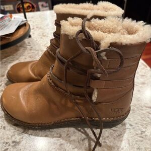UGG Caspia Tan Leather Boots with Shearling